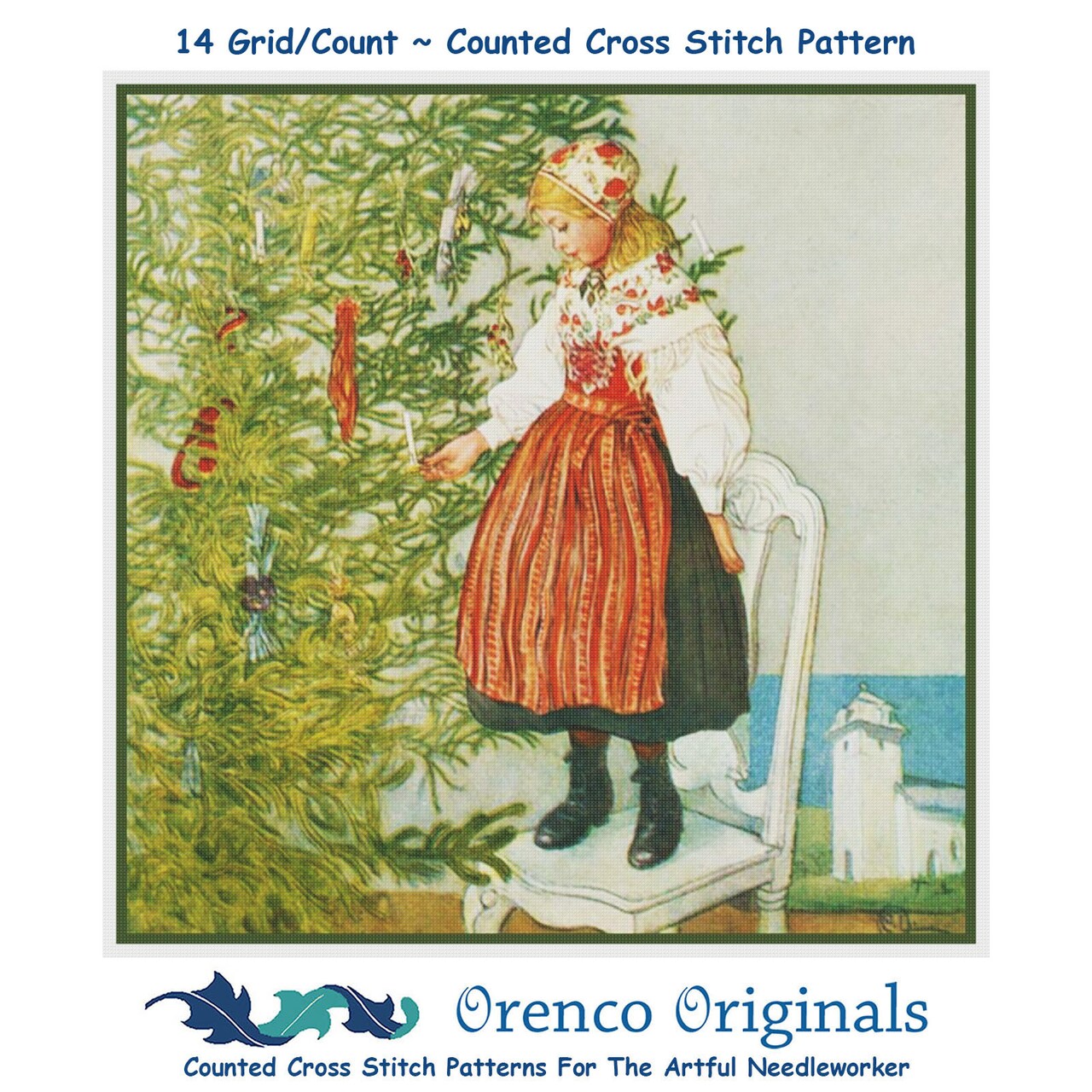 Christmas Tree Girl Counted Cross Stitch Pattern by Carl Larsson